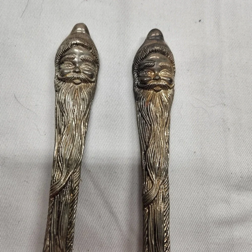 Sterling Silver Plated Santa Clause Serving Spoons Vintage